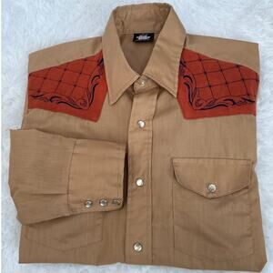 70's Easy Does It Western Pearl Snap Shirt Embroidered Yoke USA cowboycore M